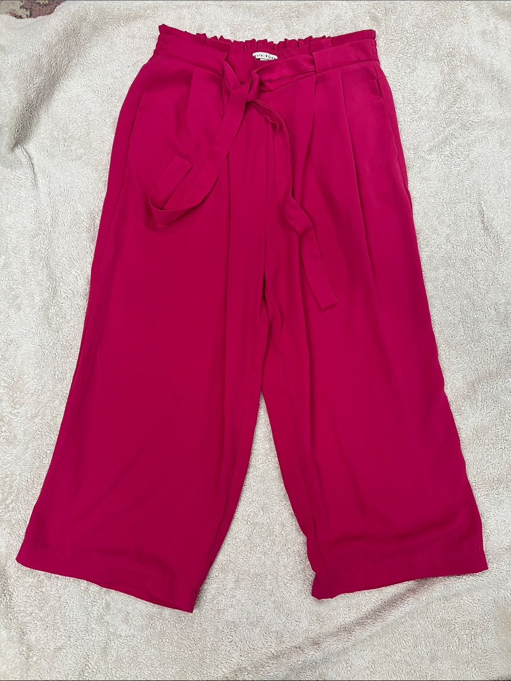 High-Waist Paperbag Waist Wide-Leg Pants — Fuchsia